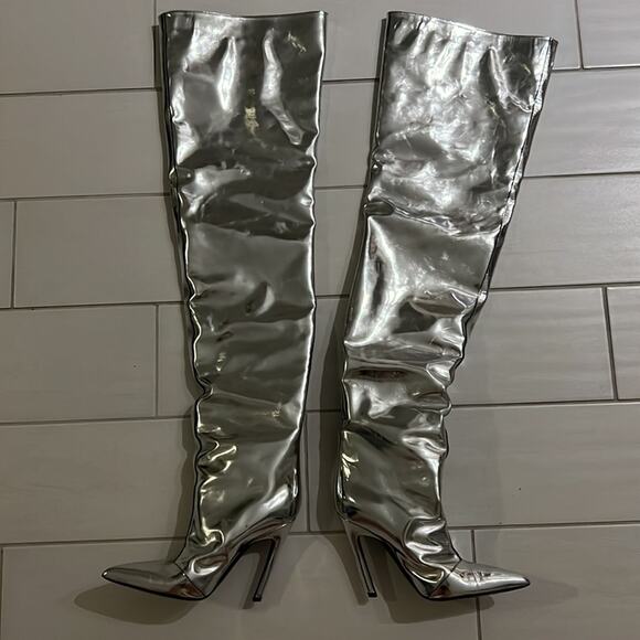 Balenciaga metallic silver thigh high calf skin knife boot size 37 - Picture 4 of 12